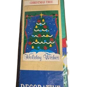 Vintage 1999 Holiday Wishes Decorative 29"x40" Flag Classic Christmas Tree Bells